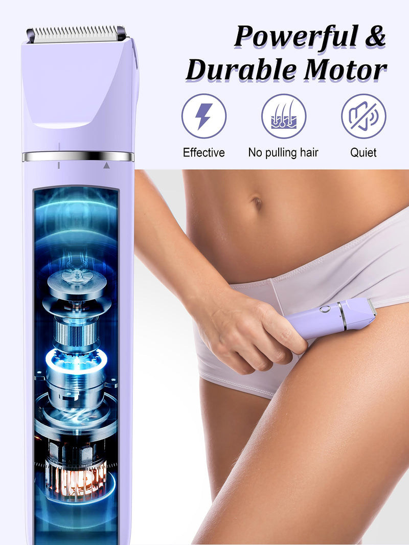[Australia] - Bikini Trimmer and Shaver Kit for Women - 2-in-1 Wet/Dry Electric Body Hair Trimmer Facial Hair Removal Cordless Waterproof Bikini Shaver Razor for Face Lip Chin Pubic Underarm Legs (Purple) Purple 