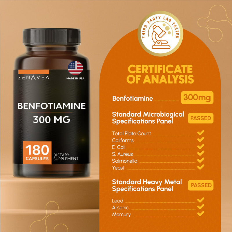 Benfotiamine 300mg - Benfotiamine b1-180 Capsules (3 Months Supply) - Vegan, Non-GMO, Gluten-Free | Vitamin B1 (Thiamine) Derivative · Vegan · Gluten Free · Non-GMO · 3 Month Supply · Independently 3rd Party Tested