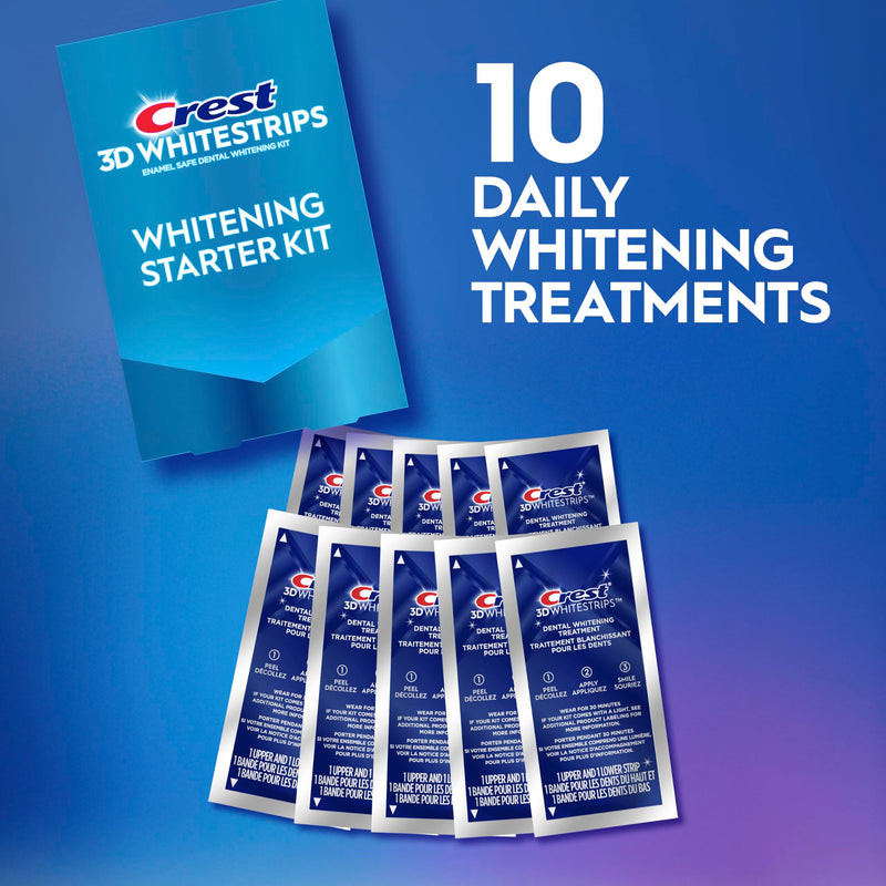 Crest 3D Whitestrips Whitening Starter Kit – Teeth Whitening Kit, 10 Treatments, Each with 1 Upper/1Lower, 20 Strips – Crest 3DWhite Teeth Whitening Strips