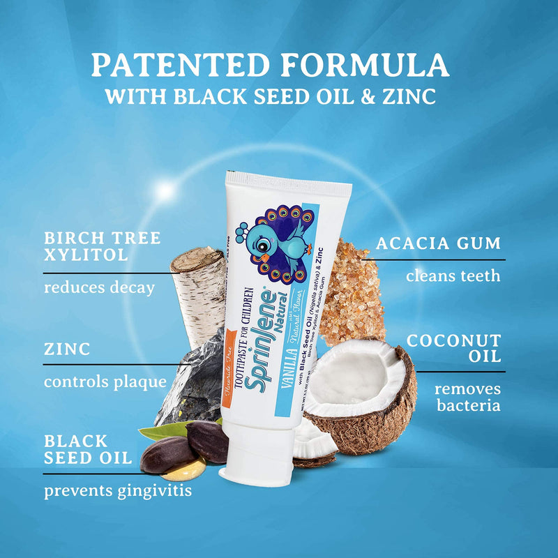[Australia] - SprinJene Natural Children’s Toothpaste – Fluoride Free Vanilla Toothpaste for Toddlers & Kids – Gentle Safe Natural Formula with Patented Black Seed Oil & Zinc – Made in The USA (4 Pack) Pack of 4 