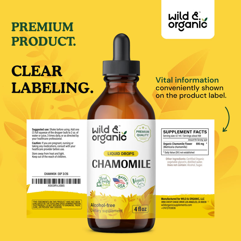 [Australia] - Chamomile Flower Supplement - Organic Chamomile Liquid Extract - Vegan, Alcohol Free Drops - 4 fl oz 4 Fl Oz (Pack of 1) 