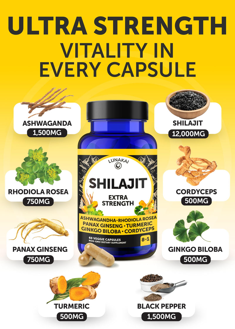 Lunakai USA Made B12 Gummies & Shilajit Capsules Bundle – Extra Strength Daily Energy & Wellness Support