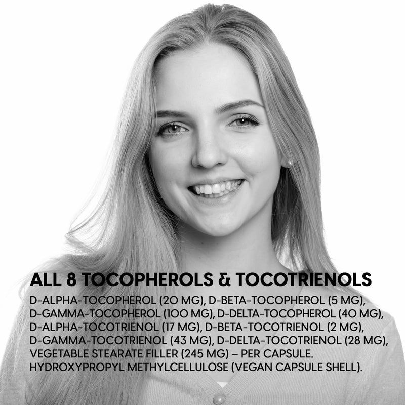 Vitamin E Complex Capsules | Full Spectrum with 8 Tocopherols & Tocotrienols | 255mg Vitamin E | Antioxidant Support | 60 Vegan Capsules | Non-GMO | Gluten-Free Vitamin E Supplement 60 count (Pack of 1)