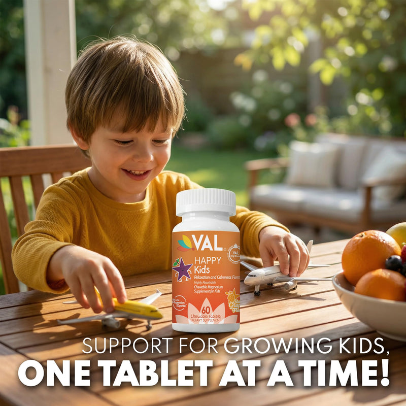 VAL Magnesium for Kids | High-Absorption Magnesium for Calm, Relaxation & Focus | Mg Glycinate, Citrate & Taurate | with Vitamin B6, D & C | Sugar-Free, Non-GMO | 60 Chewable Tablets Grape 60 Count (Pack of 1)