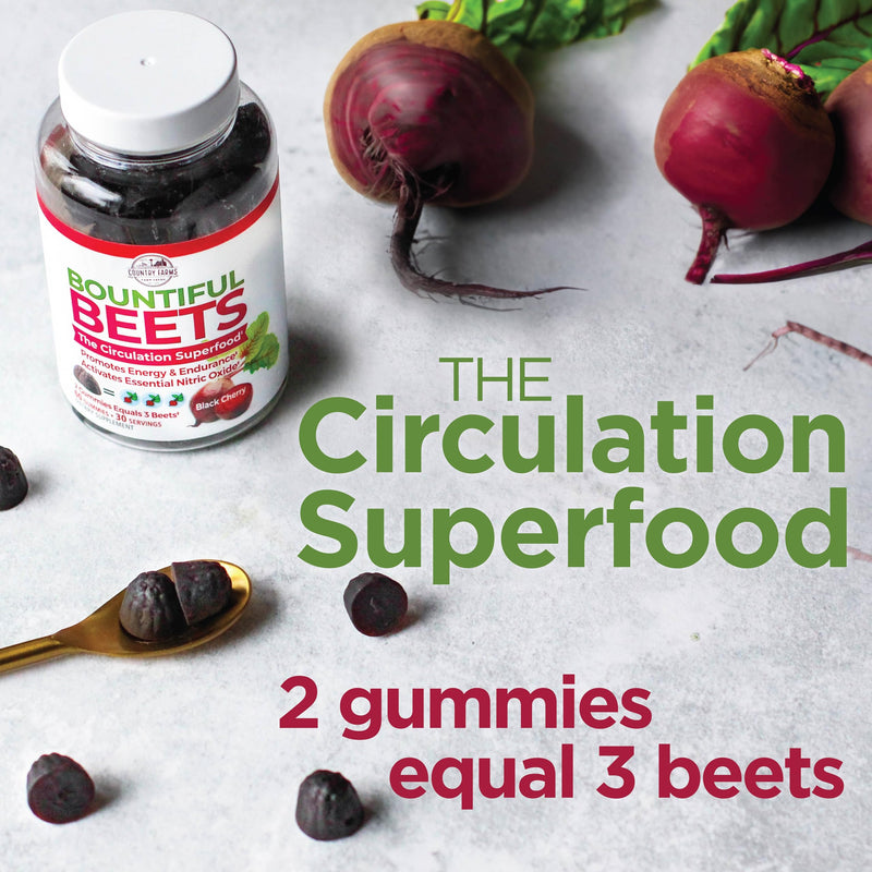 [Australia] - COUNTRY FARMS Bountiful Beets Gummies, Circulation Superfood, Promotes Energy and Endurance, Nitric Oxide Booster, 30 Servings, White, 60 Count Black Cherry 60 Count (Pack of 1) 