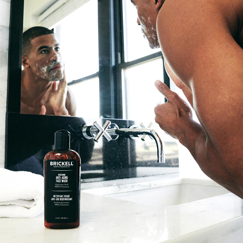 Brickell Men's Redefining Anti-Aging Face Wash For Men, Foaming Gel Face Wash Firms & Plumps Skin to Reduce Signs of Aging, With Hyaluronic Acid, Vitamin E, and Vitamin C, 4oz, Scented 4 Ounce (Pack of 1)