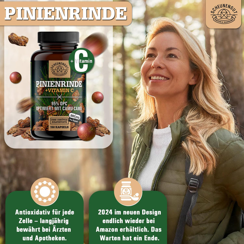 [Australia] - Pine bark extract -475mg OPC per capsule- IMPORTANT: 25:1 extract (=14500mg French maritime pine per dose) +Vitamin C I 150 capsules with 95% OPC I Laboratory tested -DE- SCHEUNENGUT® 