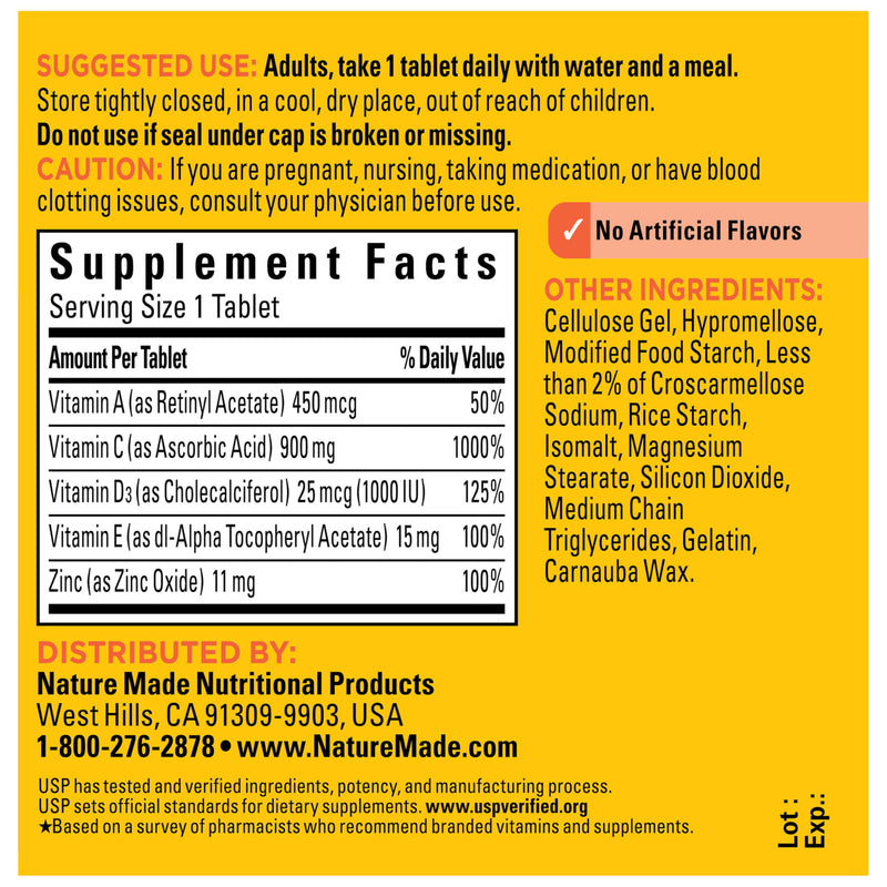 Nature Made Super C Tablets with Vitamin D3 and Zinc, 60 Tablets | Adult Vitamin C Immune Support Supplement, For Daily Immune Support and Antioxidant Support, 60 Day Supply Unflavored 60 Count (Pack of 1)