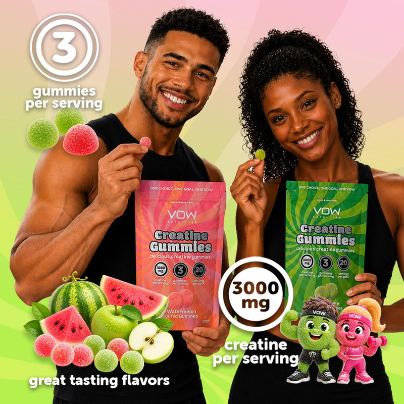 Vow Nutrition Creatine Gummies, 60 Gummys, Sour Apple, Creatine Monohydrate 3000mg (Sour Apple)