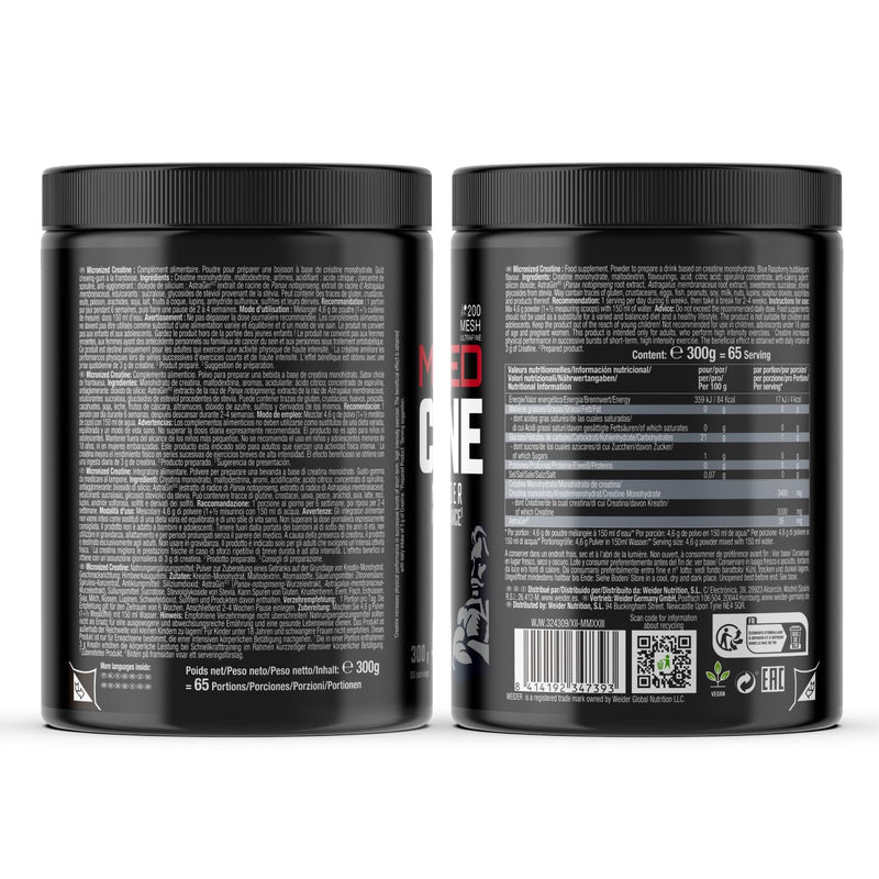 Weider Micronized Creatine Monohydrate Powder (300g) Blue Raspberry Bubble Gum Flavour. Creatine Monohydrate 200 Mesh Ultrafine with AstraGin, with Stevia, Vegan, Increases Physical Performance