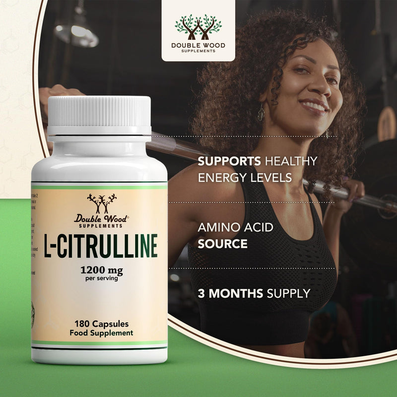 [Australia] - Double Wood L-Citrulline | 180 Citrulline Capsules – 1200 mg L Citrulline per serving | Dietary supplements with nitric oxide | GMO and gluten free (180 capsules) 180 pieces (pack of 1) 