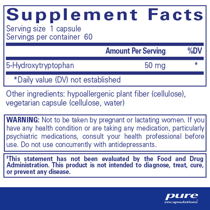 [Australia] - Pure Encapsulations 5-HTP 50 mg | 5-Hydroxytryptophan Supplement for Brain, Sleep, Eating Behavior, and Serotonin Support* | 60 Capsules 60 Count (Pack of 1) 