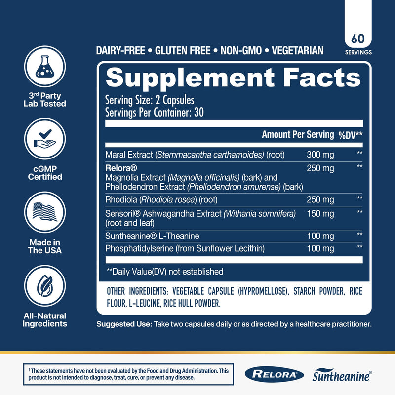 [Australia] - NuEthix Formulations Cort-Eaze - Cortisol Supplement - Health Support Supplement with Ashwagandha, L-Theanine & Rhodiola Rosea - Relaxation and Deep Sleep, 60 Capsules, 30 Servings 