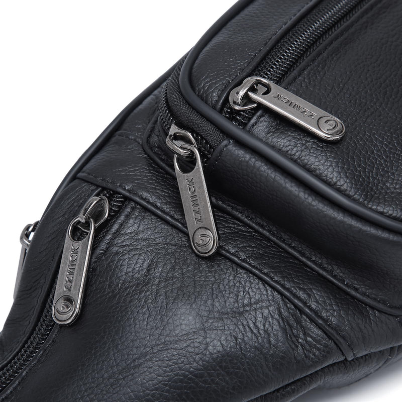 Genuine Leather Fanny Pack/Waist Bag/Organizer with Adjustable Belt, Multiple Pockets For Men and Women Black-861 Medium