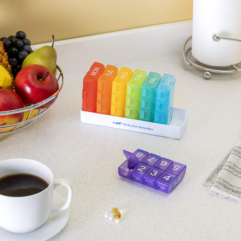 e-Pill 8 Times a Day x 7 Day Weekly Pill Organizer, Vitamin and Medicine Box - Multicolor