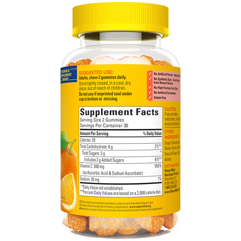 Nature Made Extra Strength Dosage Vitamin C 500mg per Serving, 60 Gummies | Adult Vitamin C Immune Support Gummies, For Daily Immune Support and Antioxidant Support, Tangerine Flavor, 30 Day Supply No Artificial Sweeteners 60 Count (Pack of 1)