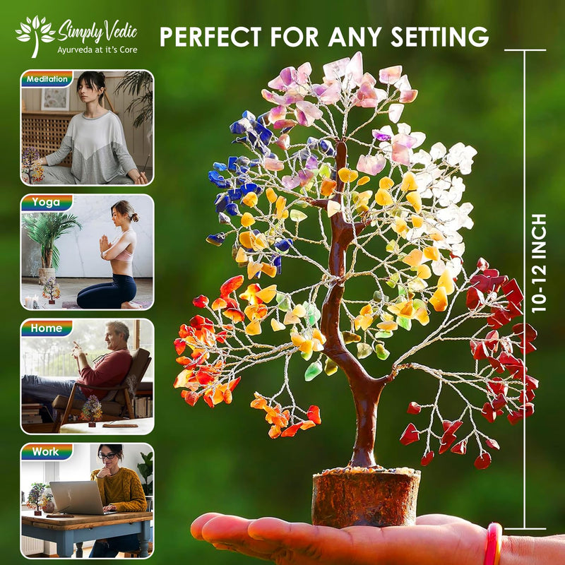 [Australia] - Simply Vedic 7 Chakra Crystal Tree of Life| for Positive Energy, Happiness, Chakra Activation| Natural Healing Gemstone Money Tree Feng Shui Spiritual Gift Home Decor 