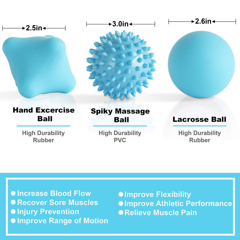 [Australia] - Massage Ball Set for Myofascial Trigger Point Release & Deep Tissue Massage - Set of 6 - Large Foam/Small Foam/Lacrosse/Peanut/Spiky/Hand Exercise Ball (Blue) Blue 