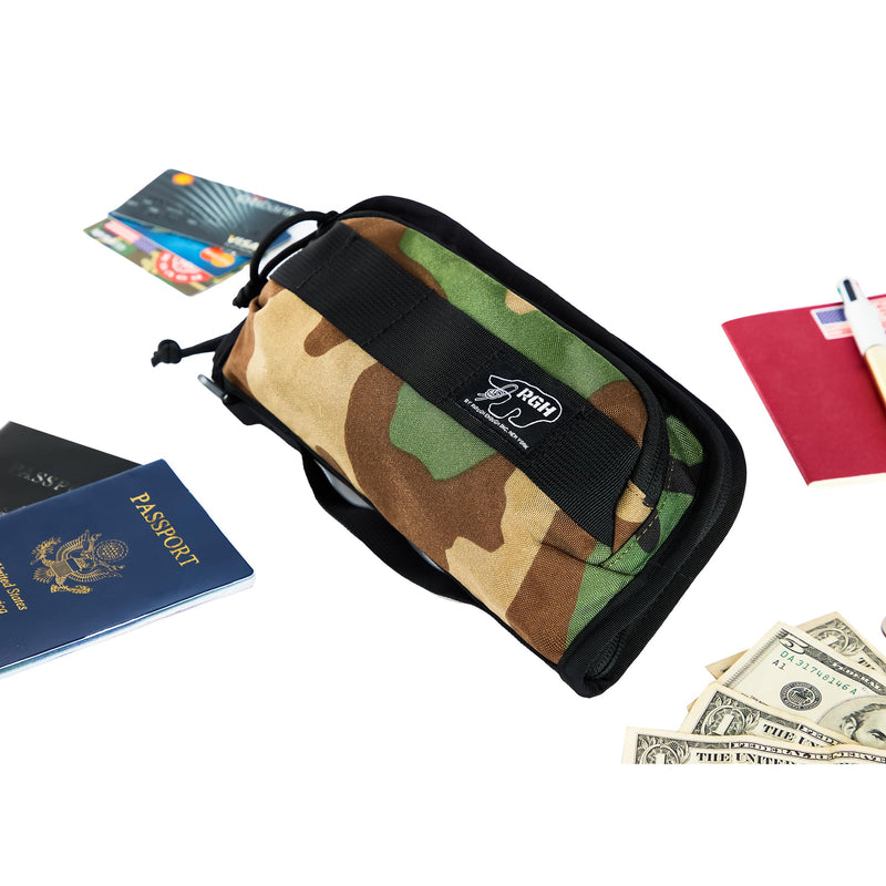 Rough Enough RFID Passport Holder, Travel Wallet with Shoulder Strap, Camo | Weather-Resistant Cordura, RFID Blocking, Fits 2 Passports & Cards, Lightweight for Business & Family Trips