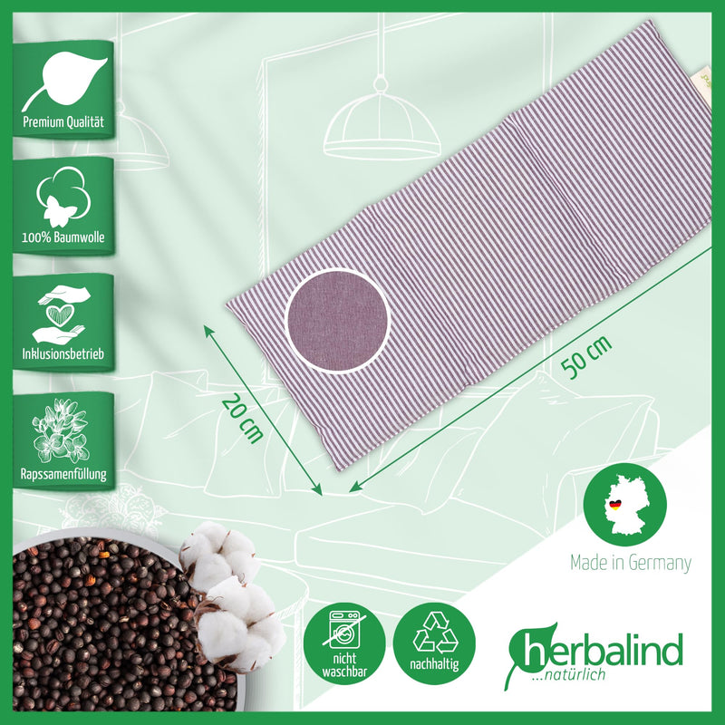 [Australia] - HERBALIND 3-chamber grain pillow aroma heat pillow lavender pillow - for stomach 50x20 cm in stripes/purple - 100% cotton OEKO TEX rapeseed pillow with dried lavender flowers microwave-safe 50x20 cm (pack of 1) 3-chamber / rapeseed with lavender / purple 