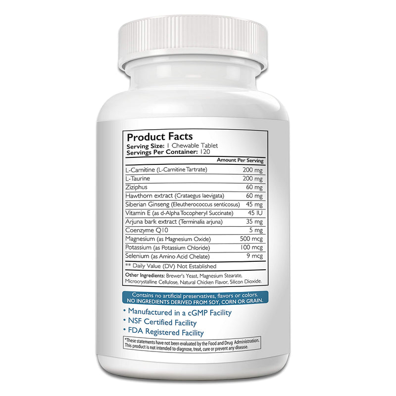 Heart Support for Dogs with Taurine & Carnitine, Promote Blood Circulation, Support Cardiovascular Function, Heart Muscle Integrity & Free Radical Defenses, 120 Chewable Tablets - PawsPlanet Australia