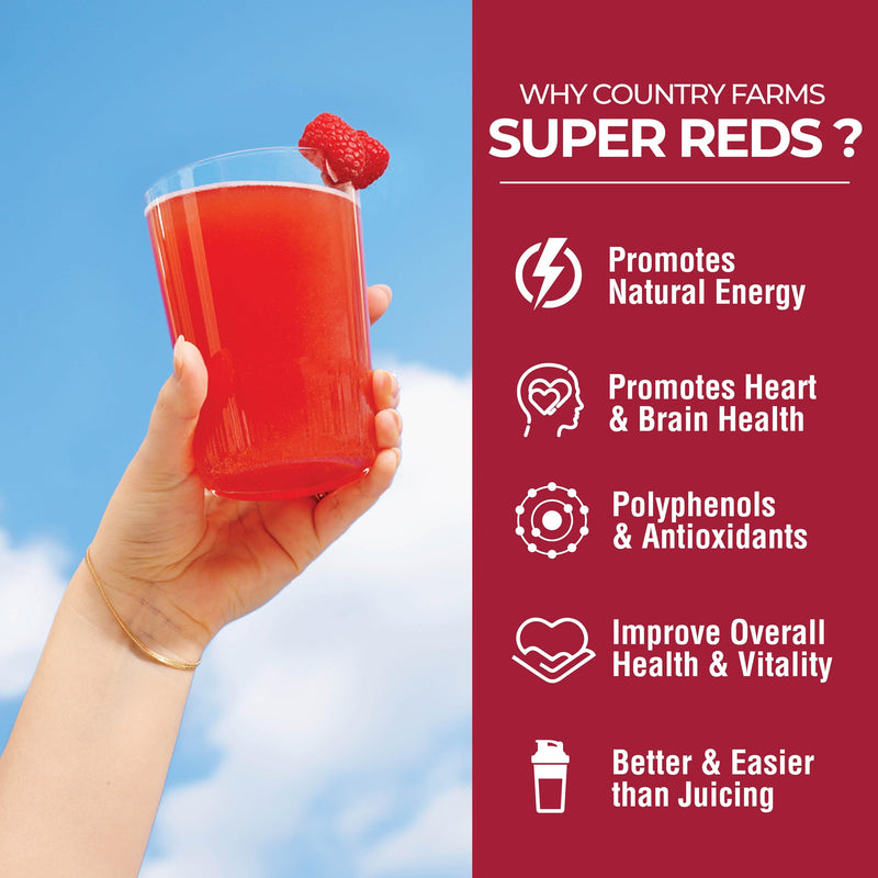 [Australia] - COUNTRY FARMS Super Reds, Energizing Polyphenol Superfood, Over 40 Super Fruits and Berries, Powerful Antioxidants and Polyphenols, Supports Energy, Supports Circulation, 40 Servings, Mixed Berry 