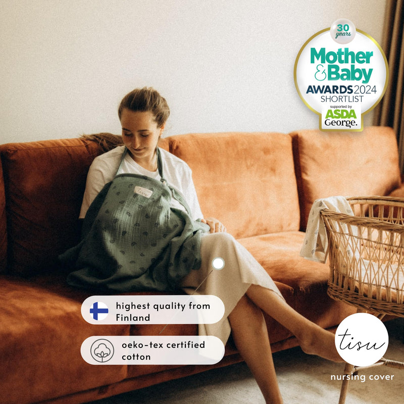 [Australia] - Nursing Cover for Baby Breastfeeding & Pumping | Multi Use Car Seat Stroller Cover | Breathable Soft Muslin Cotton | Breast Feeding Apron & Shawl by TISU (Dusty Green Rainbow) Dusty Green Rainbow 
