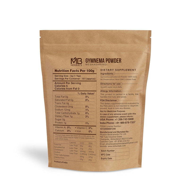 [Australia] - MB Herbals Gymnema Leaf Powder 1 lb / 16 oz | 454 Gram | Meshashringi Powder | Gymnema Sylvestre 