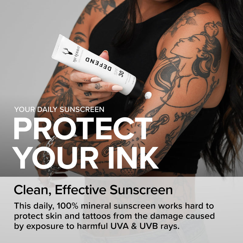 [Australia] - Mad Rabbit Defend Tattoo Sunscreen- SPF 30 100mL Tube- All-Natural Mineral Sunscreen Lotion - Tattoo Fade Protection and Moisturizer, Anti-Aging Formula 