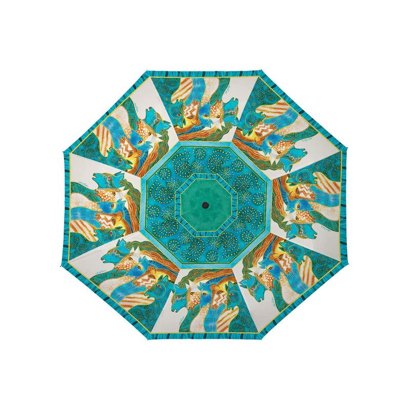 Laurel Burch Windproof Auto Open Close 43” Coverage Folding Travel Umbrella with Matching Sleeve Laurel Burch Sky Mares