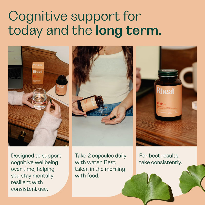 Rheal Brain+ – 60 Capsules, Cognitive Support with Cognizin® Citicoline, Lion’s Mane, Bacopa & Ginkgo for Focus, Memory & Long‑Term Brain Health (30 Servings)