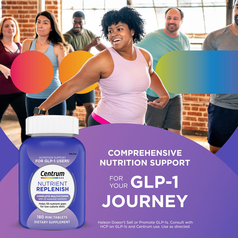 Centrum Nutrient Replenish Complete Multivitamin, 180 Tablets | Contains Vitamin C, Vitamin E and Zinc, Non-GMO Ingredients, Supports Memory and Cognition, GLP-1 Support