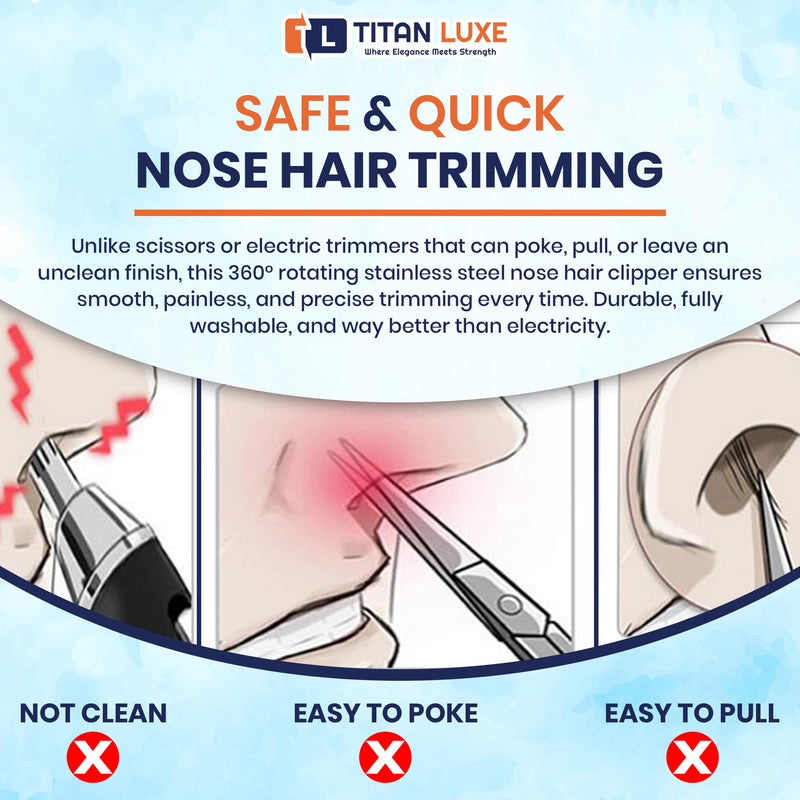 Stainless Steel Hair Trimmer for Men and Women | Manual Nose and Ear Hair Trimmer | Nose Clippers, 360° Rotating Hair Trimmers | Washable Nose Hair Remover Blue (Abs Plastic) 1