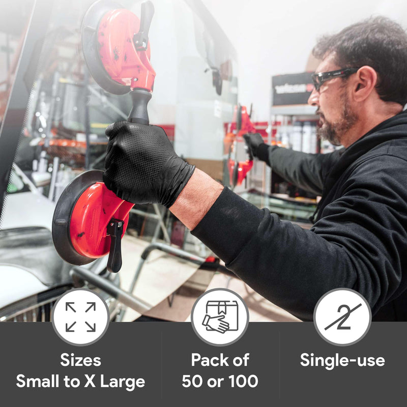 [Australia] - WECARE 8 Mil Nitrile Gloves - Heavy Duty Mechanic Gloves, with Diamond Grip - Powder and Latex Free Disposable Gloves Large 50 