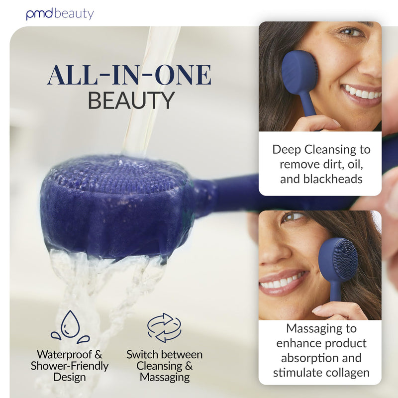 PMD Clean - Smart Facial Cleansing Device with Silicone Brush & Anti-Aging Massager Navy