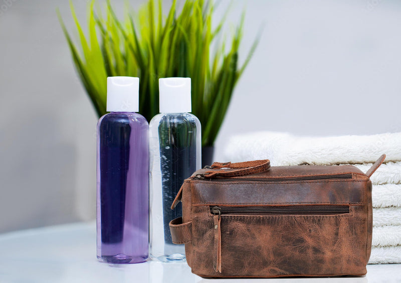 cuero Genuine Buffalo Leather Unisex Toiletry Bag Travel Leather Dopp Kit Made With High Class Buffalo Leather Brown