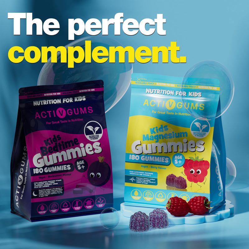 Kids Magnesium 180 Vegan Gummies | Magnesium Citrate 1250mg & Vitamin C 80mg | Support Sleep, Bones, Immune, Energy & Cognition | Resealable & Recyclable Pouch | Suitable for Kids Age 5+ by ActivGums® 180 count (Pack of 1)