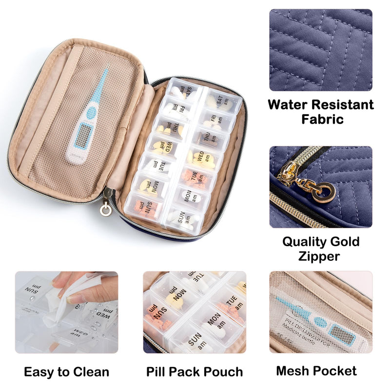 BAGSFY Pill Organizer Case 2 Times a Day- Weekly Medicine Organizer Travel Pill Box with Removable 7 Day Medicine Case Container for Fish Oil, Vitamin, Supplement Large Blue