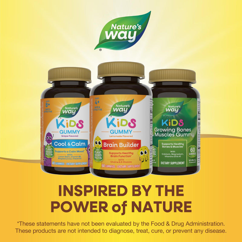 Nature's Way Kids Brain Builder Gummies, Ages 4+, Lemonade Flavored, 60 ct | Supports Healthy Brain Function*, with Choline and Phosphatidylserine, B-Vitamins for Children, Gluten-Free