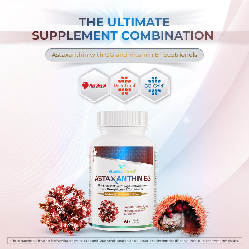 [Australia] - Astaxanthin-GG Natural AstaREALTM Astaxanthin MicroAlgae for Eye & Skin Health, Geranylgeraniol, Vitamin E Tocotrienol DeltaGold, Healthy Aging, Antioxidant Health; 60 Softgels. 