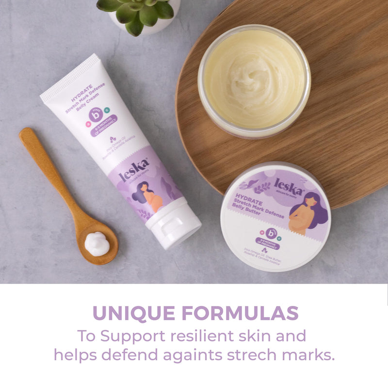 [Australia] - Leska Maternity Cream 2-Pack | STAGE B: HYDRATE Stretch Mark Defense Belly Cream & Butter (Pregnancy Months 6-9) | Part of a Complete 3 Part Pregnancy Skin Care System (4-4.93oz) 4-6 Months, Belly Butter & Cream 2-Pack 