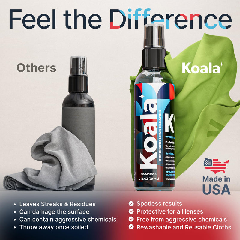 [Australia] - Koala Eyeglass Lens Cleaner Spray Kit | (2x) Glasses Cleaner Bottle + (2x) Microfiber Cloth | Alcohol Free Eyeglasses, Screen, and Camera Cleaning Kit | Made in USA (4 Piece Set) Black / Green 4 Piece Set 