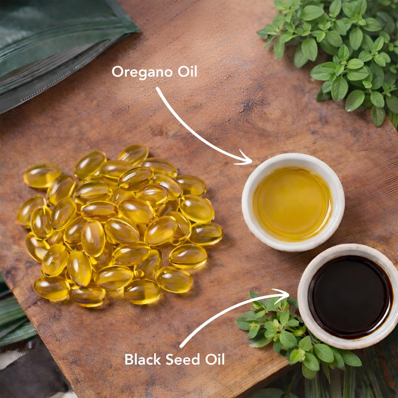 Wild Oregano Oil 6000mg with Black Seed Oil Capsules Herbies - 300 Vegan Softgels (150 Day Supply) - Potent Immune Support & Gut Health Supplement
