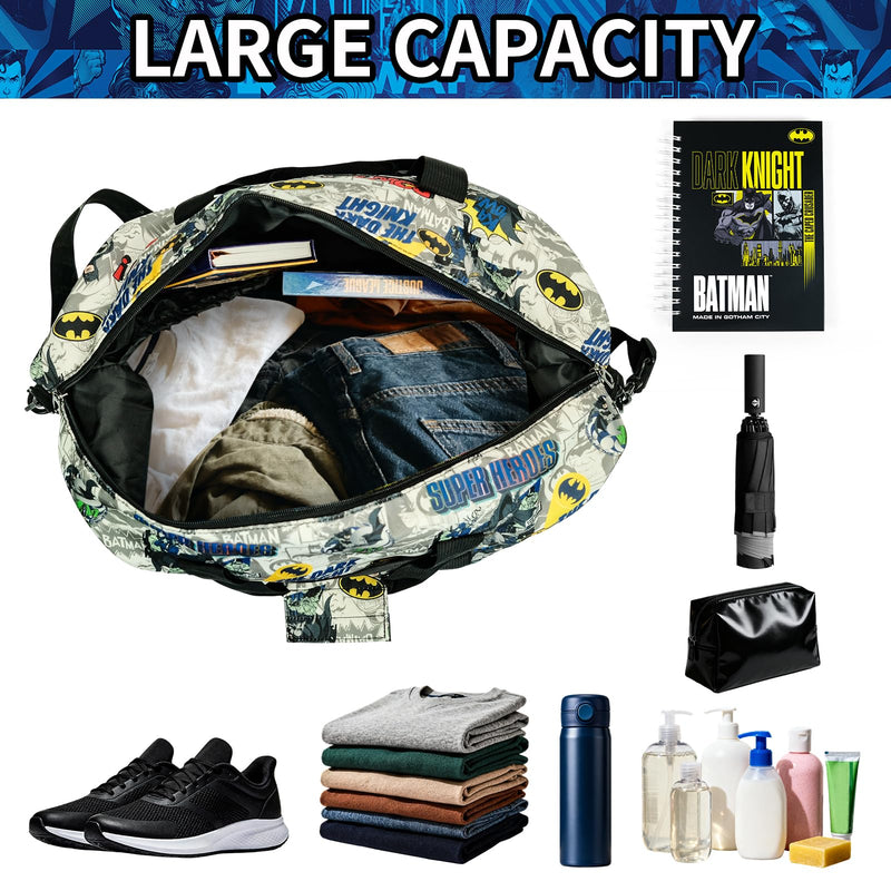 Batman Duffle Bag, Super Hero Travel Bag Gift for Man Boys | Adjustable Shoulder Strap, Shoe Compartment, Waterproof Graffiti