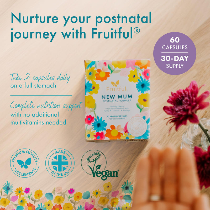 Fruitful New Mum Postnatal Formula – Postnatal and Breastfeeding Vitamins for Women - Multivitamin Supplement with Folic Acid & Natural Ingredients - Postpartum Recovery & Milk Production – 60 Capsule New Mum Supplement 60 count (Pack of 1)