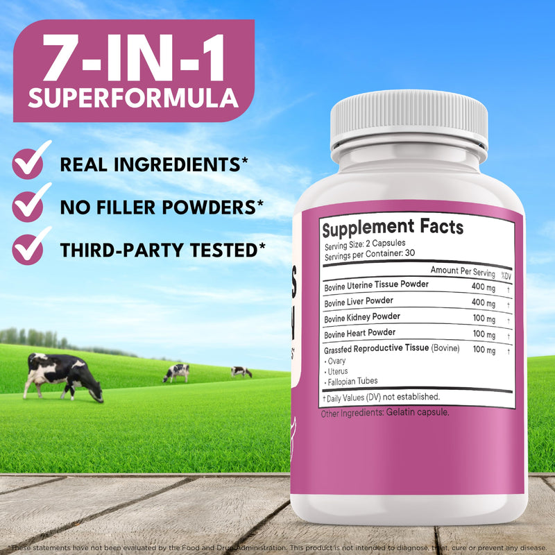[Australia] - NEW AGE Beef Organ Supplement for Women - Beef Liver, Kidney, Heart and Uterus Tissue, Supports Women's Overall Energy and Health - Pasture Raised, Grass Fed - No Fillers - 120 Capsules 60 Count (Pack of 2) 
