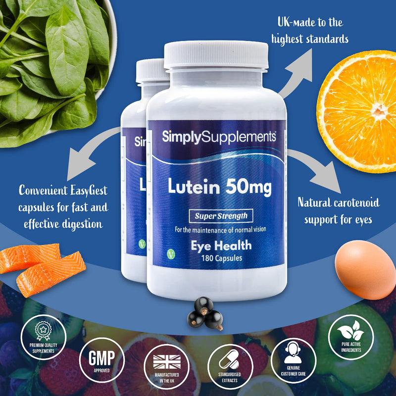 [Australia] - Lutein 50mg - 180 capsules - Suitable for vegans - Supply for up to 6 months - SimplySupplements 