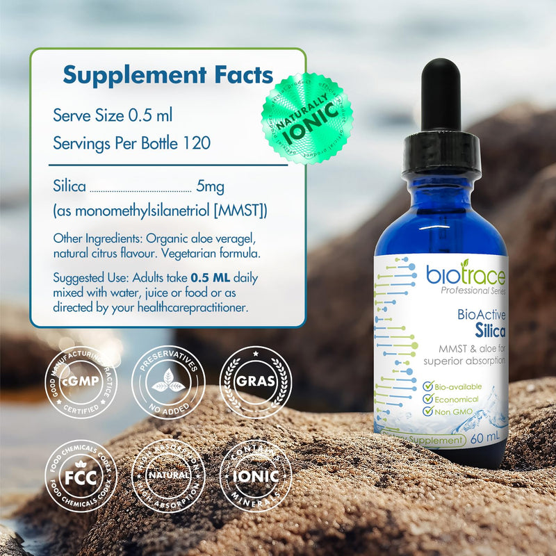 [Australia] - Biotrace BioActive Silica Drops | Liquid Mineral Concentrate for Healthy Hair, Skin, Nails and Collagen Production | Helps Manage Calcium, Joint and Bone Function | 2.02 Fl Oz 