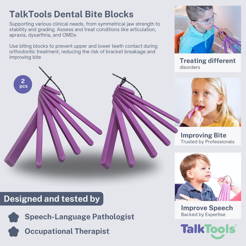 [Australia] - TalkTools Dental Bite Blocks Kit - Jaw Grading for Optimal Oral Motor Skills Development | Suitable for Kids and Adults Seeking Enhanced Jaw Stability and Control - Purple (2 Pack) 