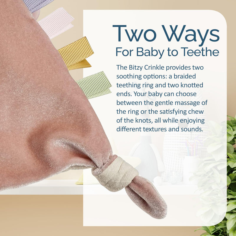 [Australia] - Itzy Ritzy - Bitzy Crinkle Sensory Toy Bunny with Crinkle Sound for Babies & Toddlers - Features Soft Braided Teething Ring & Textured Ribbons, Designed for Ages 0 Months and Up, Bunny 